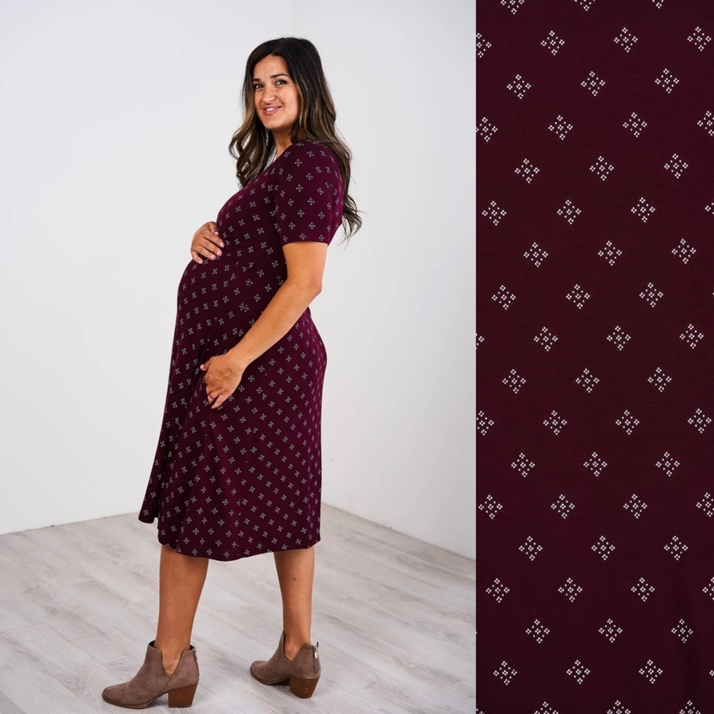 🍷Latched Mama🍷 Drawstring Nursing Dress in Merlot Motif